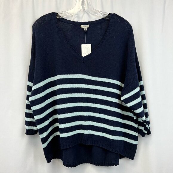 Ecote Womens Pullover Sweater Multicolor Striped 3/4 Sleeve V Neck M New - Picture 1 of 11